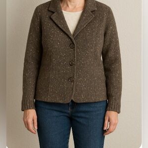 Karen Scott Wool Blend Tweed Knit Blazer Cardigan Brown‎ Petite Large Button